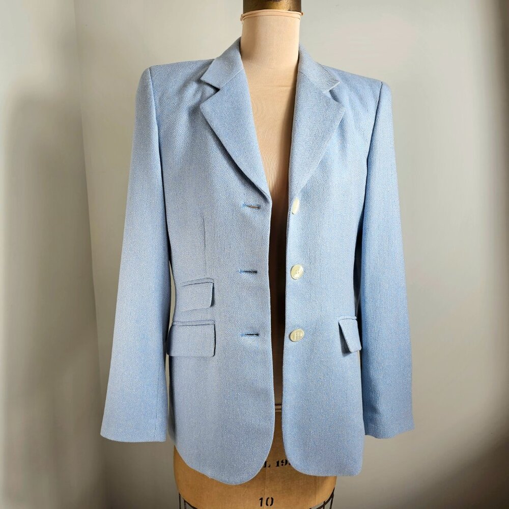 Brooks Brothers NWT Herringbone Blazer Size 4 Powder Blue Mother of Pearl Button